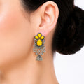 Raannii Earrings Yellow Stone Oxidised Jhumka Drop Earrings for Women