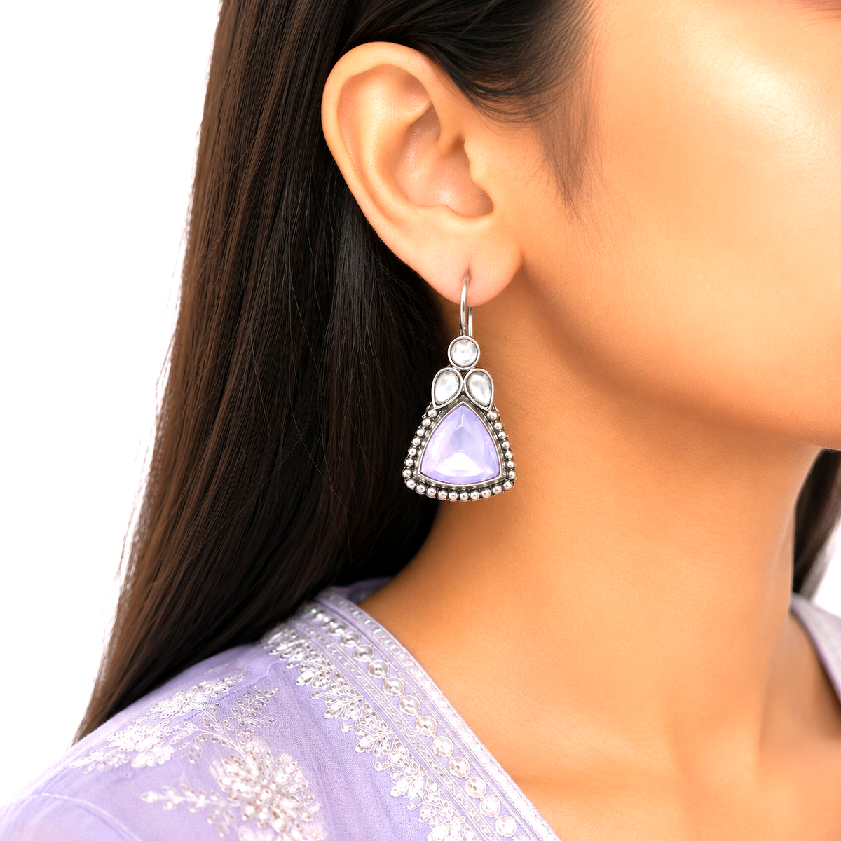Raannii Earrings Purple Stone Oxidised Drop Earrings for Women