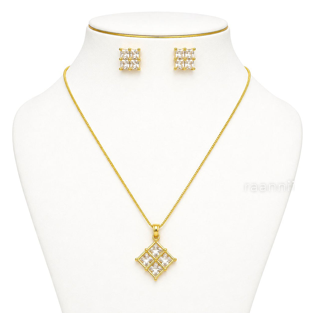 Raannii Jewelry Set Gold Plated Crystal Pendant Necklace and Stud Earrings for Women