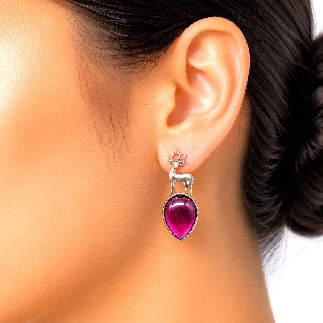 Raannii Earrings Deer Design Pink Crystal Statement Earrings for Women