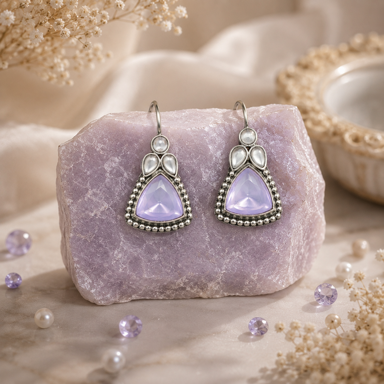 Raannii Earrings Purple Stone Oxidised Drop Earrings for Women