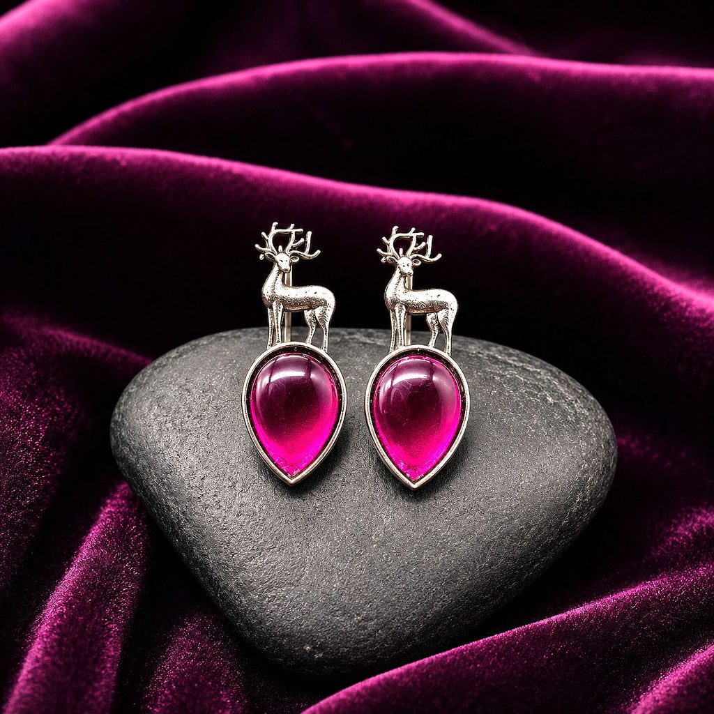 Raannii Earrings Deer Design Pink Crystal Statement Earrings for Women