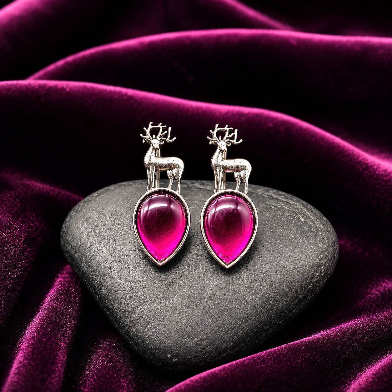 Raannii Earrings Deer Design Pink Crystal Statement Earrings for Women