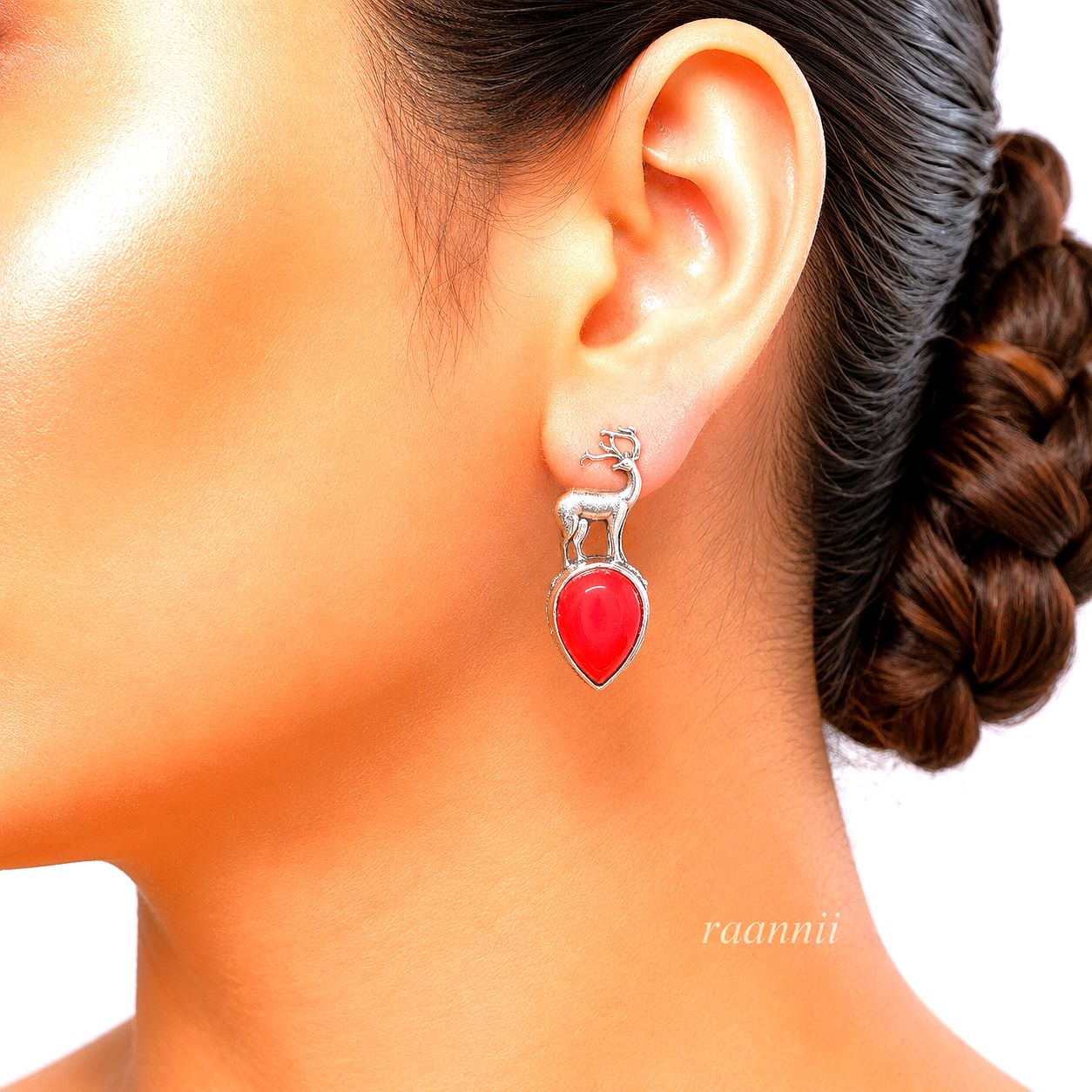 Raannii Earrings Deer Design Pink Crystal Statement Earrings for Women
