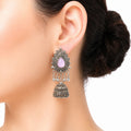 Raannii Earrings Pink Stone Oxidised Jhumka Statement Earrings for Women