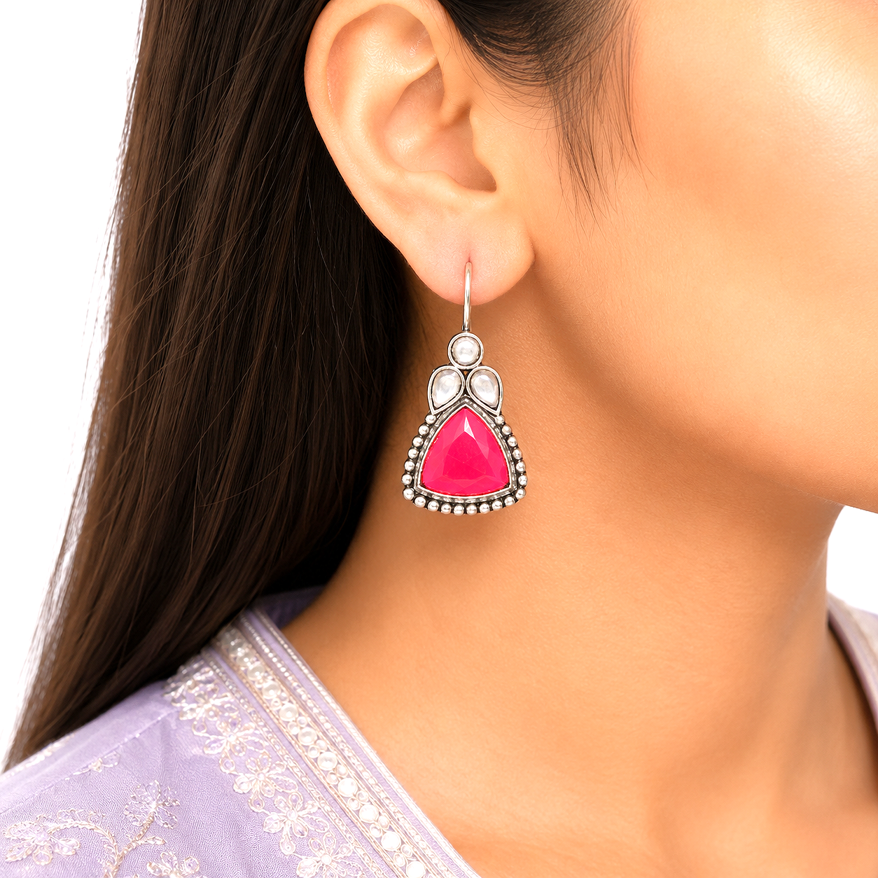 Raannii Earrings Purple Stone Oxidised Drop Earrings for Women