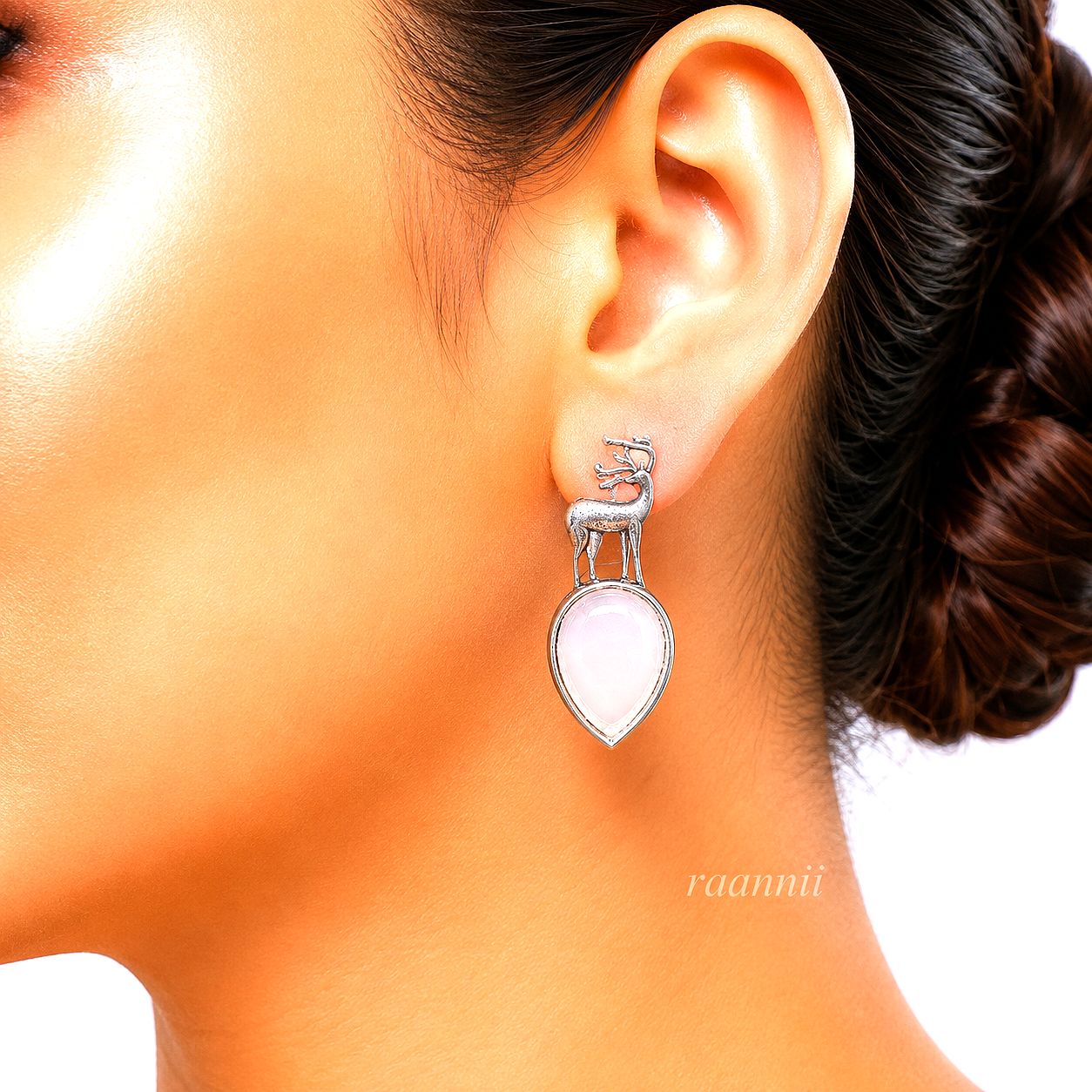 Raannii Earrings Deer Design Pink Crystal Statement Earrings for Women