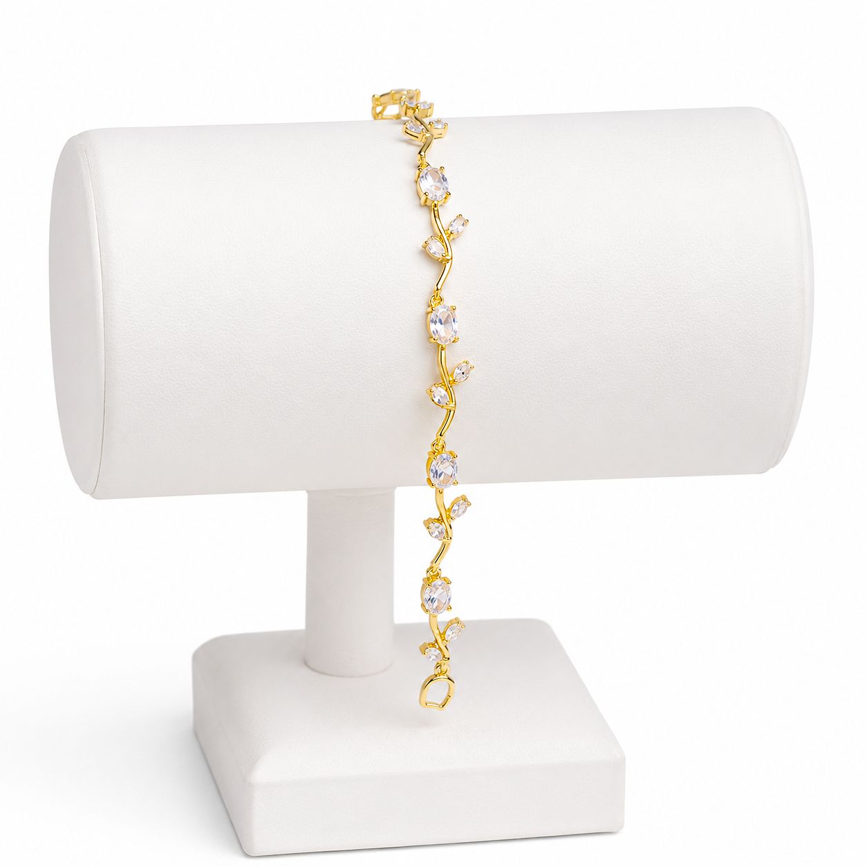 Raannii Luxury Crystal Vine Adjustable Bracelet for Women Gold Plated Floral Design with Premium White Crystal Stones