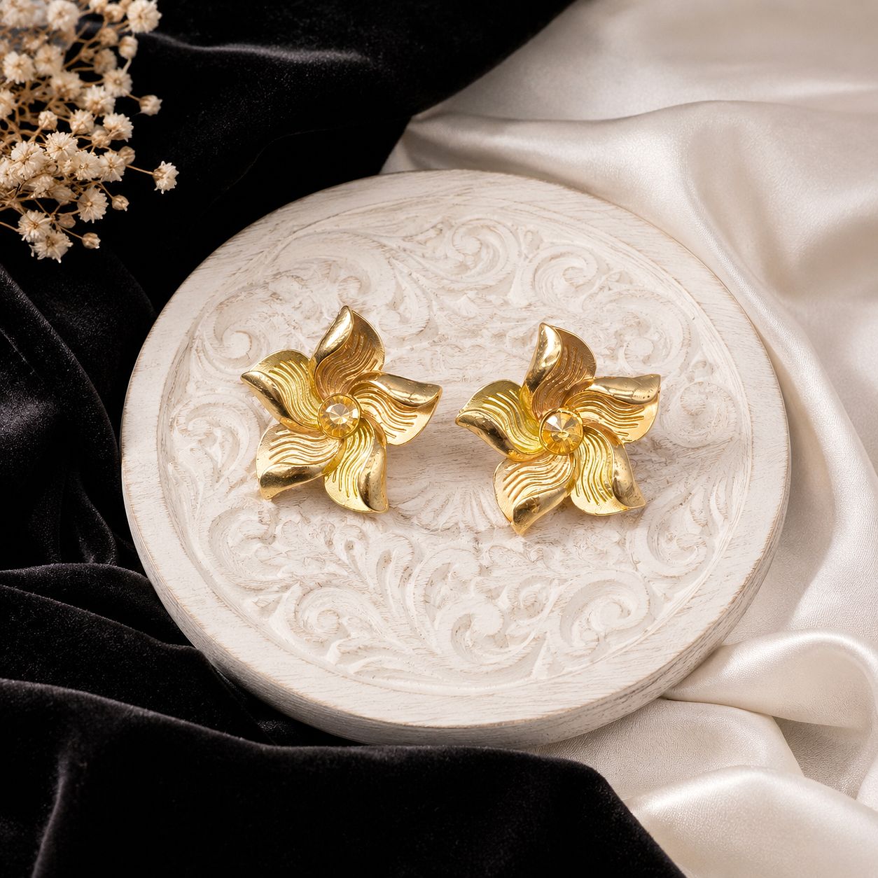 Raannii Golden Blossom Statement Floral Earrings