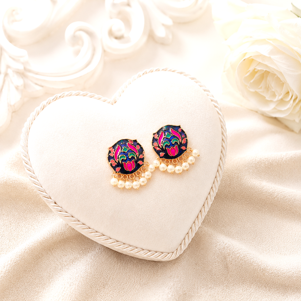 Raannii Earrings Multicolor Pearl Drop Meenakari Stud Earrings for Women