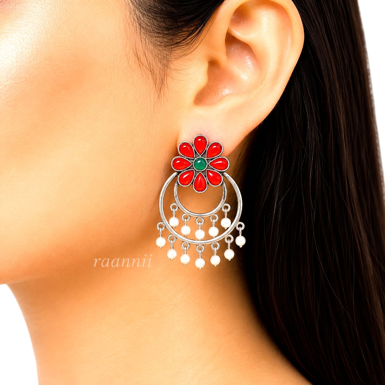 Raannii Earrings Purple Flower Pearl Hoop Drop Earrings for Women