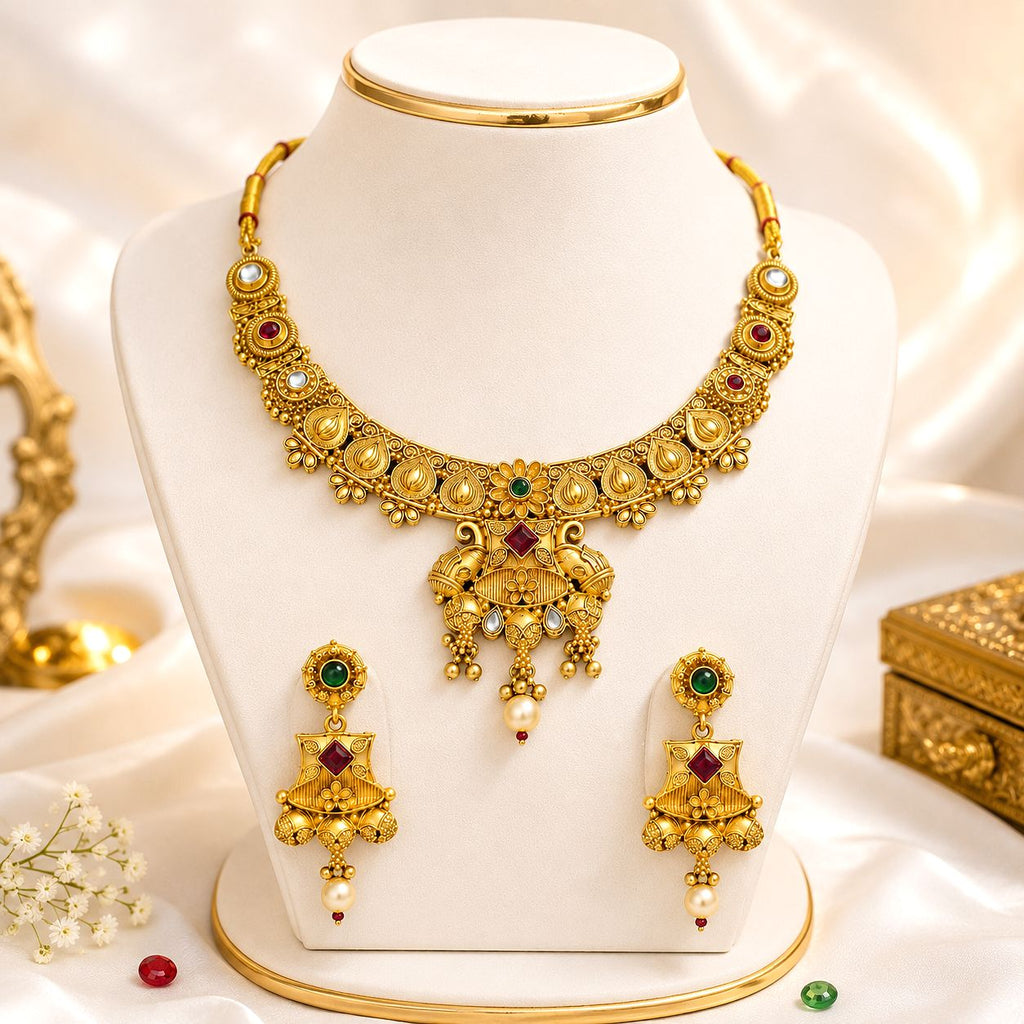 Raannii Traditional Antique Gold Necklace Set