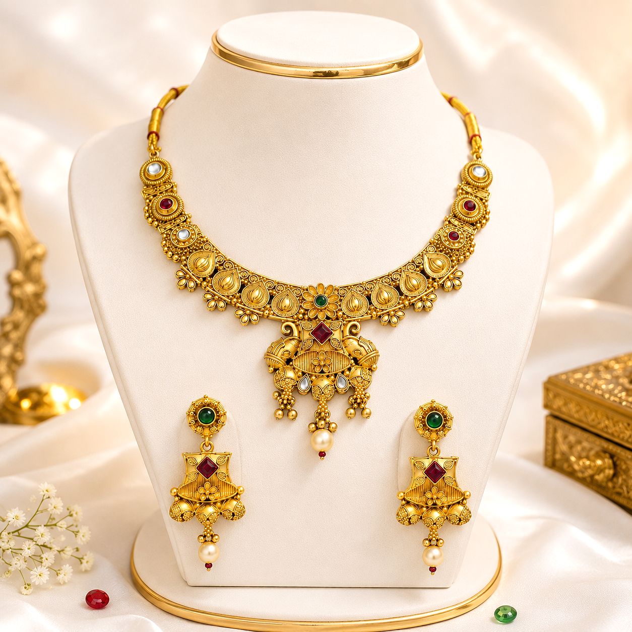 Raannii Traditional Antique Gold Necklace Set