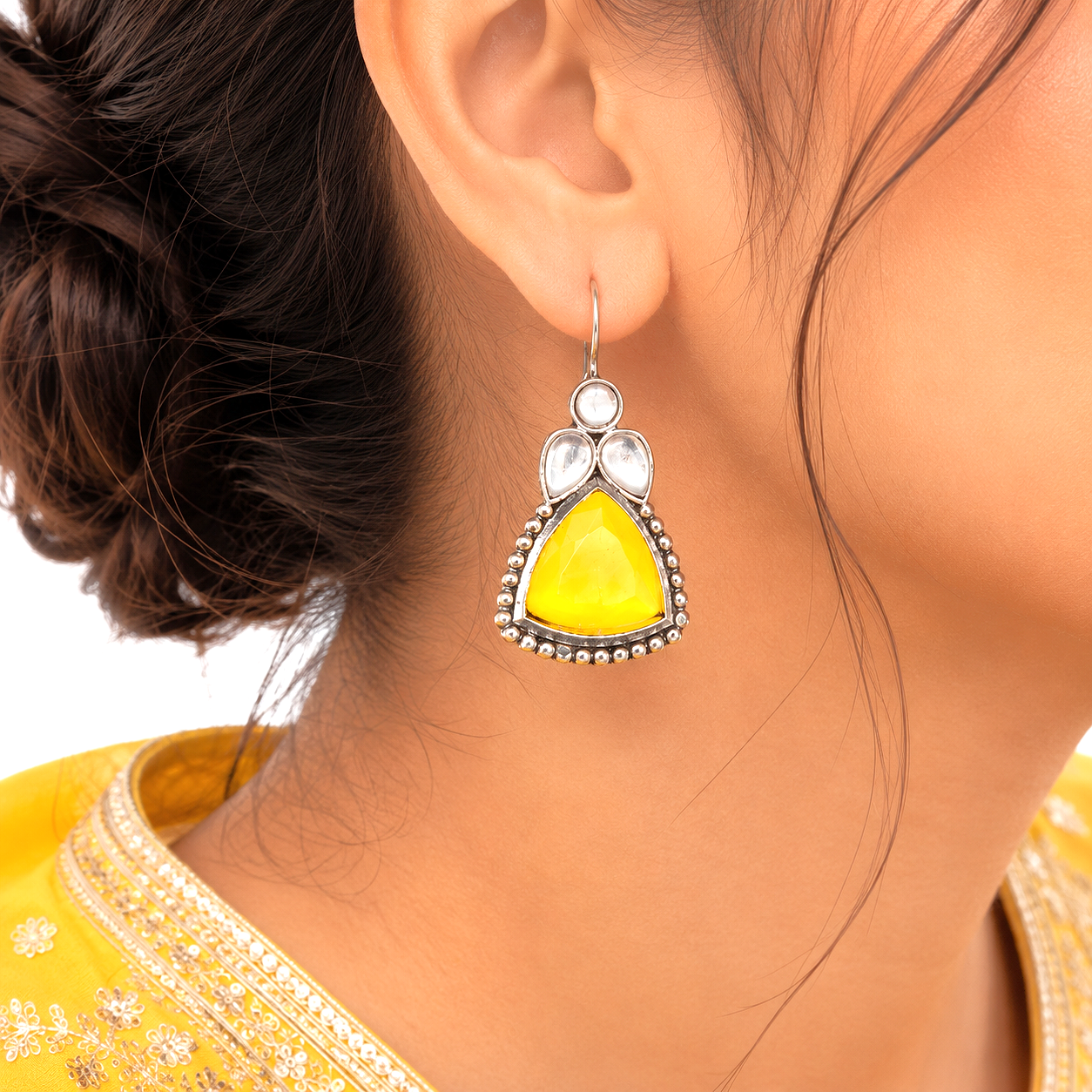 Raannii Earrings Purple Stone Oxidised Drop Earrings for Women