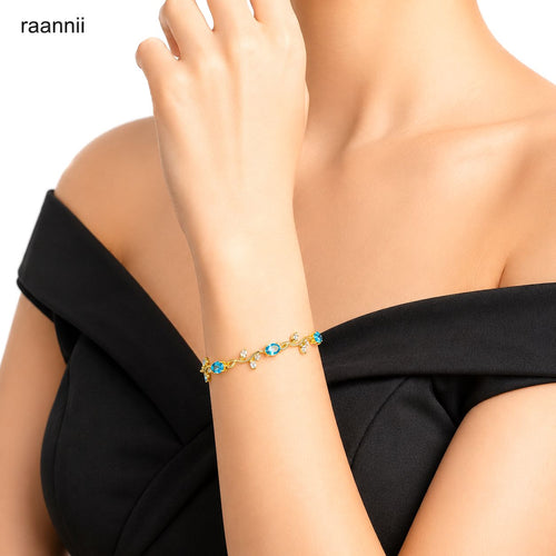 Raannii Blue Crystal Leaf Vine Gold-Plated Bracelet with Sparkling Crystal Stones for Women & Girls