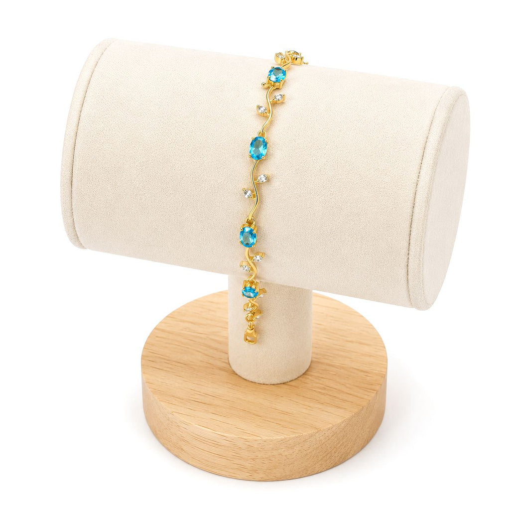 Raannii Blue Crystal Leaf Vine Gold-Plated Bracelet with Sparkling Crystal Stones for Women & Girls