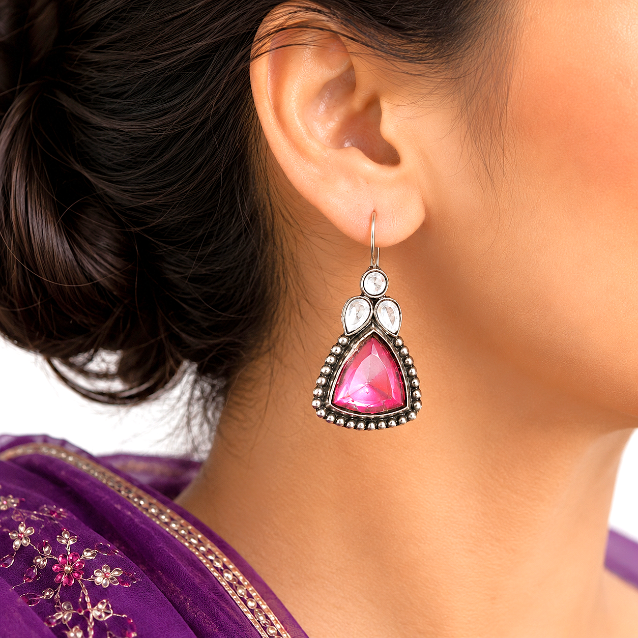 Raannii Earrings Purple Stone Oxidised Drop Earrings for Women