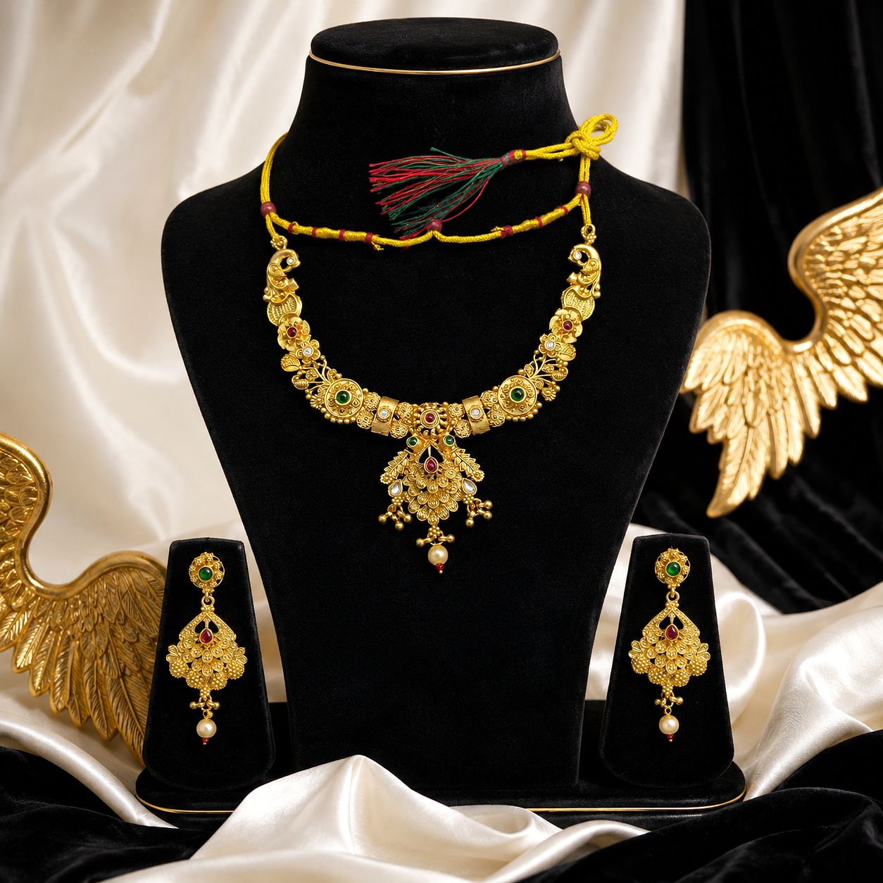 Raannii Antique Gold Temple Necklace Set