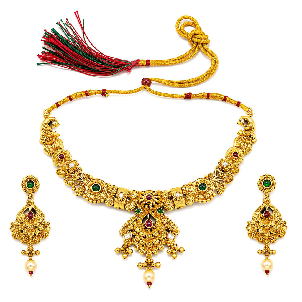 Raannii Antique Gold Temple Necklace Set