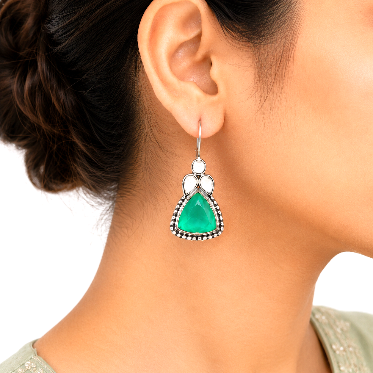 Raannii Earrings Purple Stone Oxidised Drop Earrings for Women