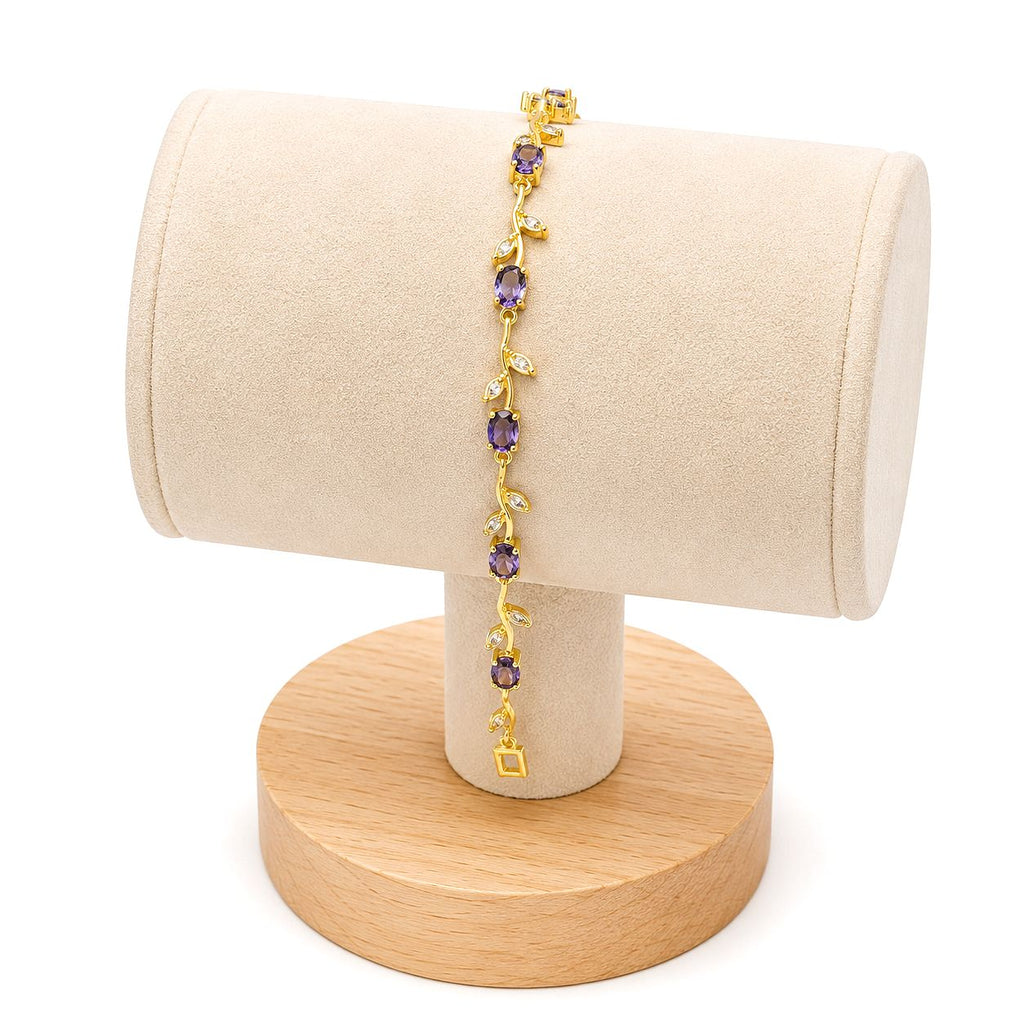 Raannii Purple Crystal Leaf Vine Gold-Plated Bracelet for Women & Girls