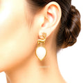 Raannii Earrings Deer Design White Crystal Gold Tone Statement Earrings for Women