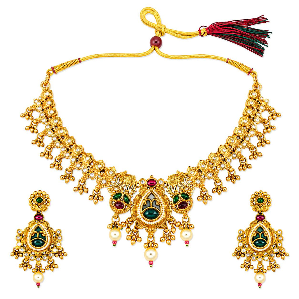 Raannii Traditional Green Stone Necklace Set