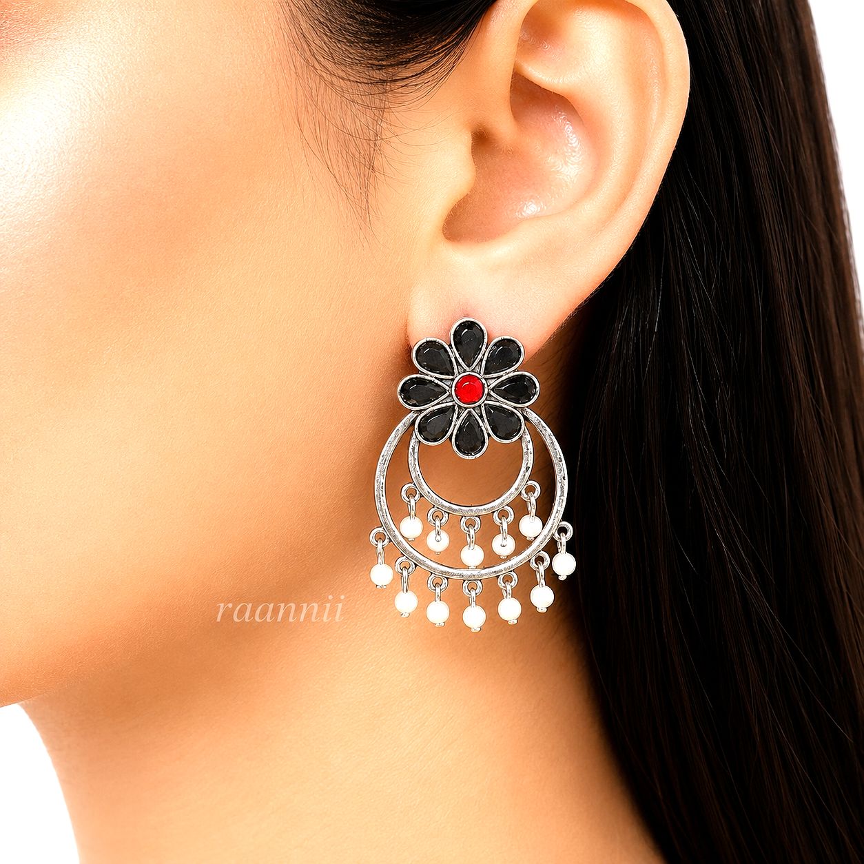 Raannii Earrings Purple Flower Pearl Hoop Drop Earrings for Women