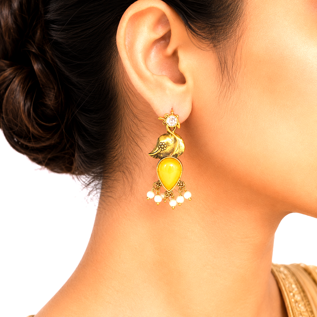 Raannii Earrings Yellow Bird Pearl Drop Earrings for Women