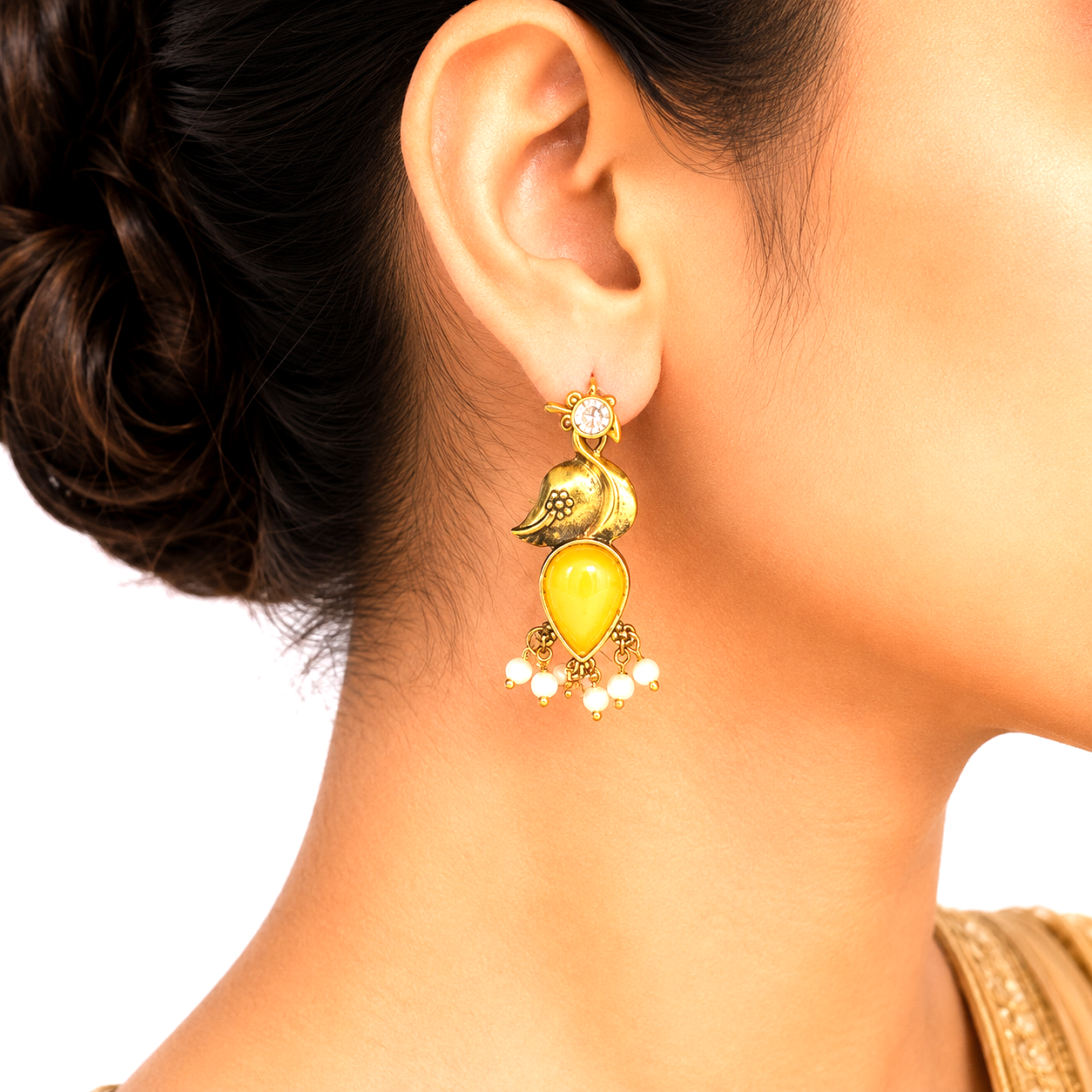 Raannii Earrings Yellow Bird Pearl Drop Earrings for Women