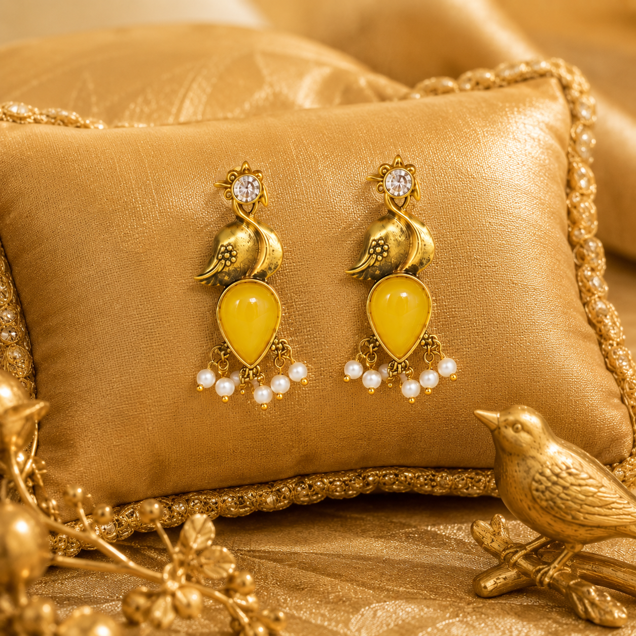 Raannii Earrings Yellow Bird Pearl Drop Earrings for Women