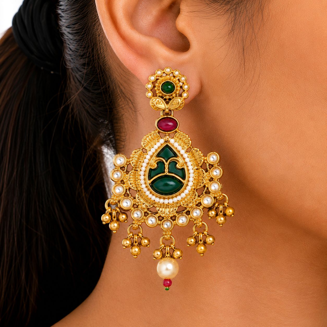 Raannii Traditional Green Stone Necklace Set