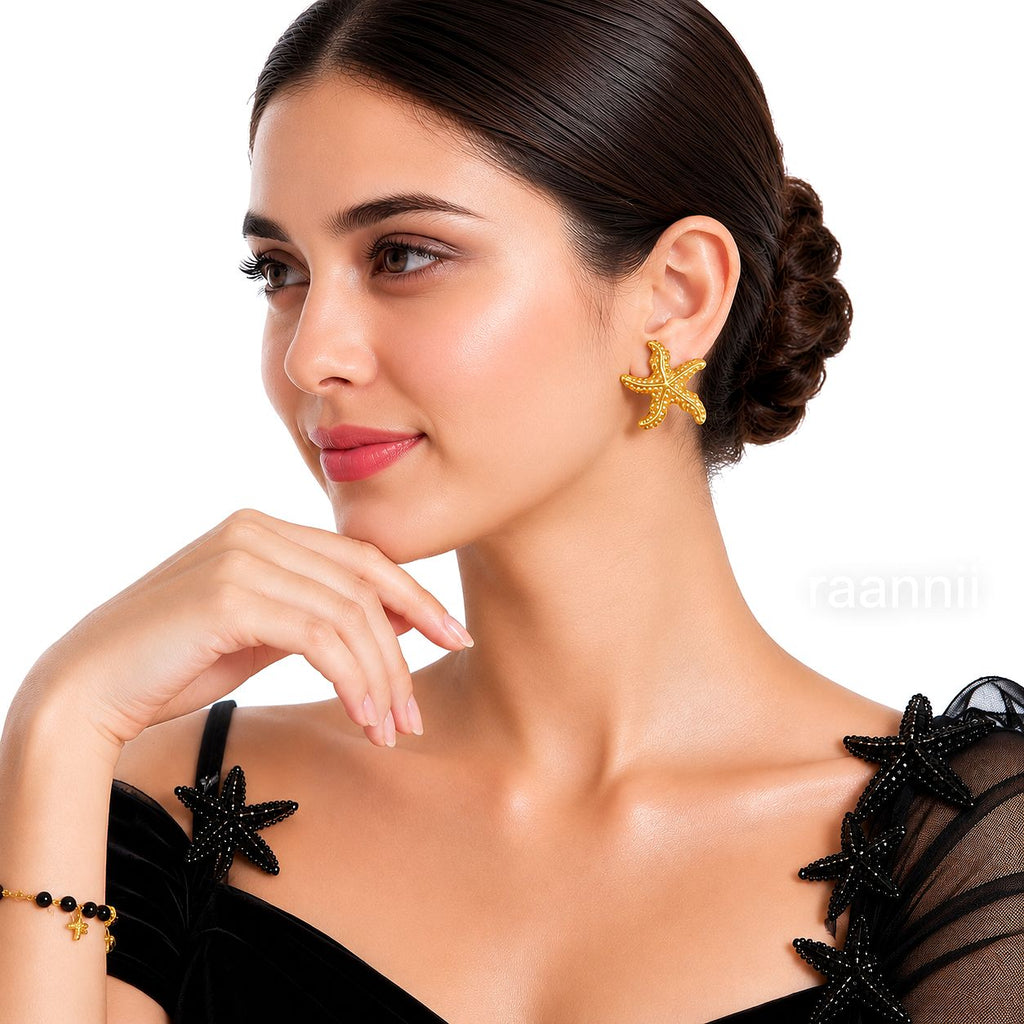 Raannii Earrings Gold Plated Starfish Stud Earrings for Women