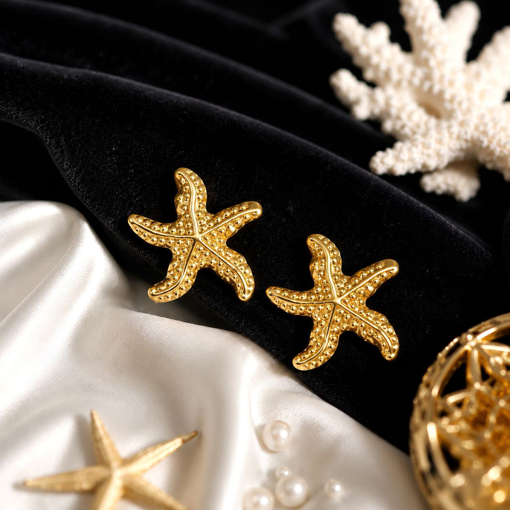 Raannii Earrings Gold Plated Starfish Stud Earrings for Women