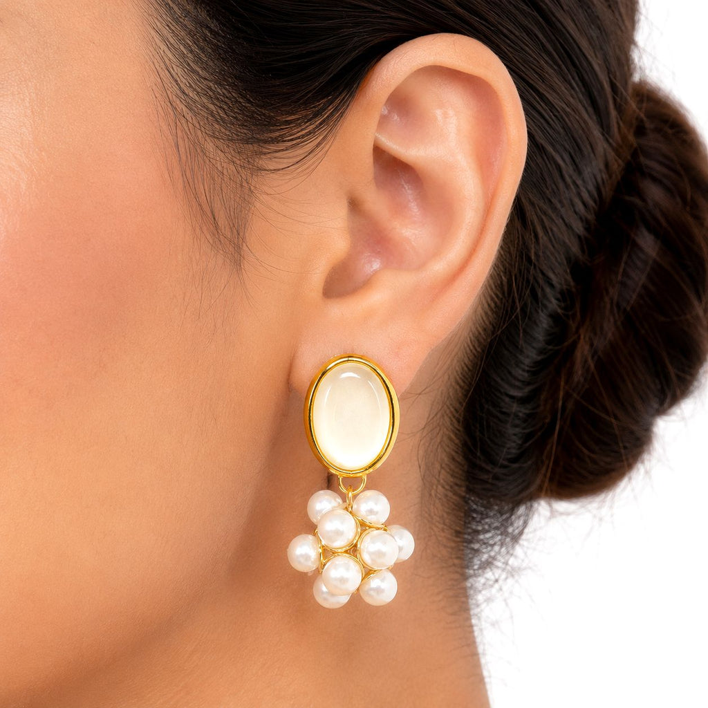 Raannii Earrings Gold Plated Pearl Drop Earrings for Women