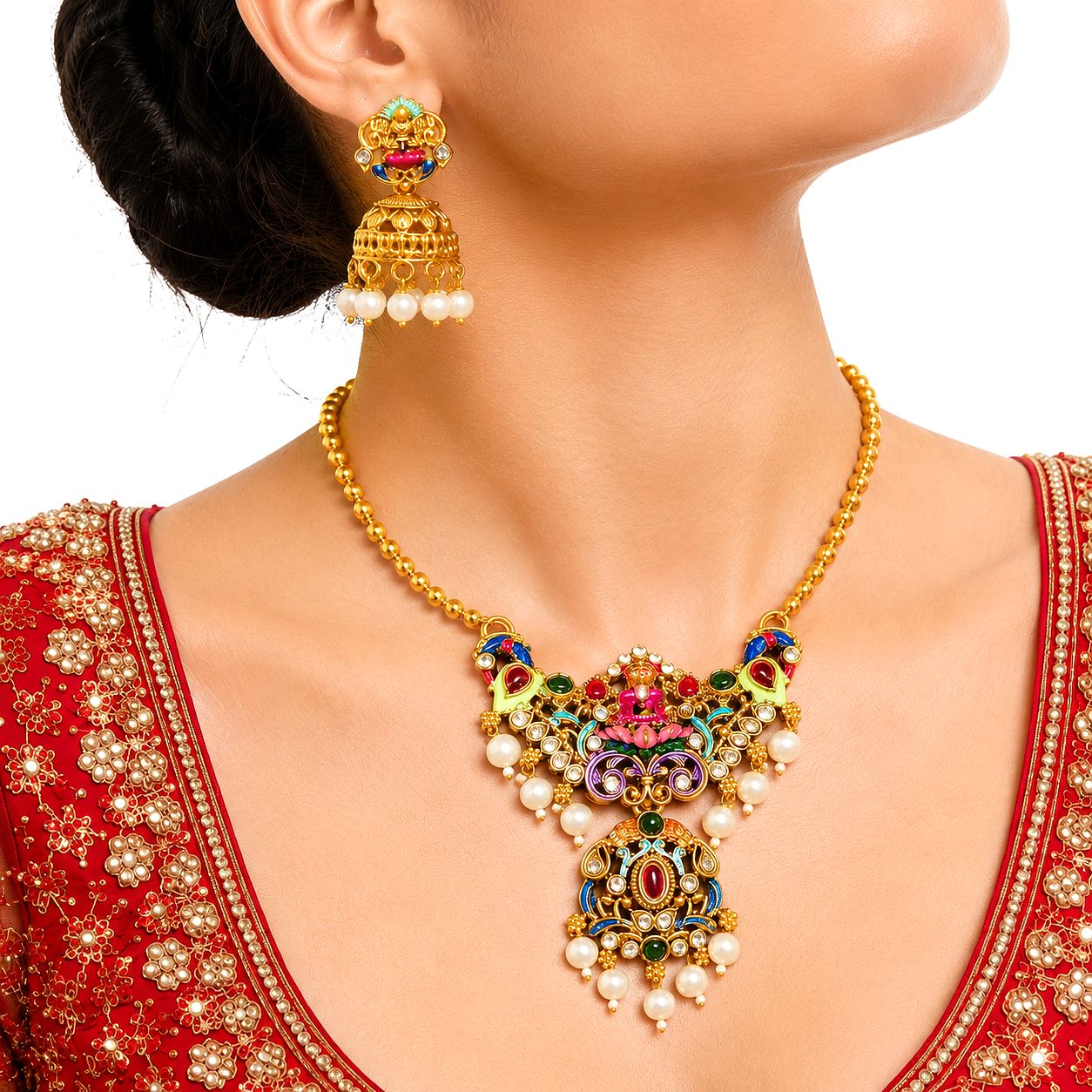 Raannii Royal Meenakari Pearl Necklace Set
