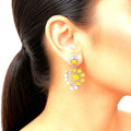 Raannii Earrings Yellow Stone Pearl Drop Oxidised Statement Earrings for Women