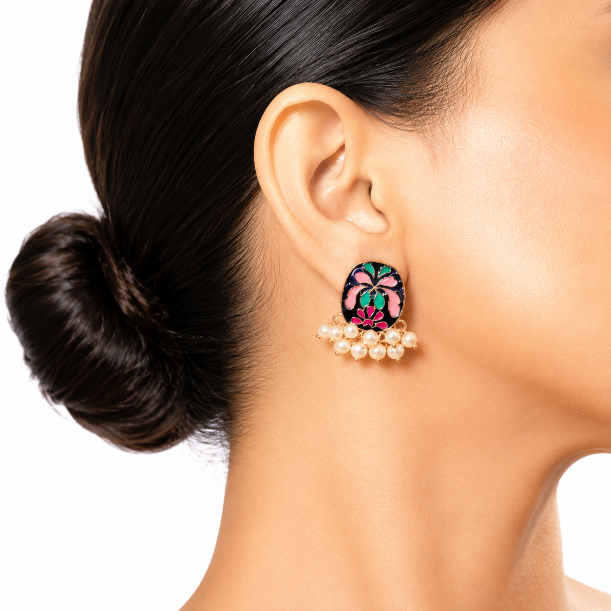 Raannii Earrings Multicolor Pearl Drop Meenakari Stud Earrings for Women