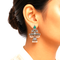 Raannii Earrings Green Stone Oxidised Jhumka Pearl Drop Earrings for Women