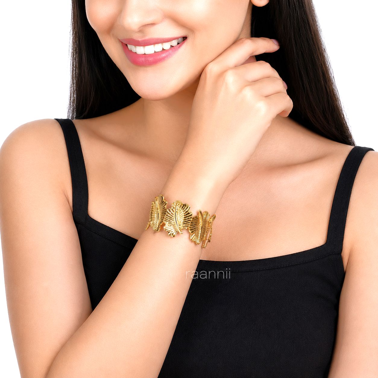 Raannii Bracelet Gold Tone Leaf Design Adjustable Cuff Bracelet for Women