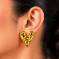 Raannii Sculpted Gold Heart Statement Earrings