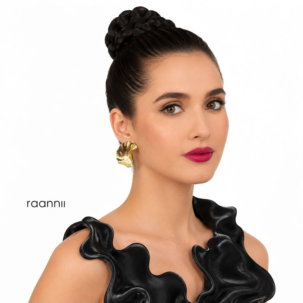 Raannii Gold Plated Abstract Designer Statement Earrings for Women