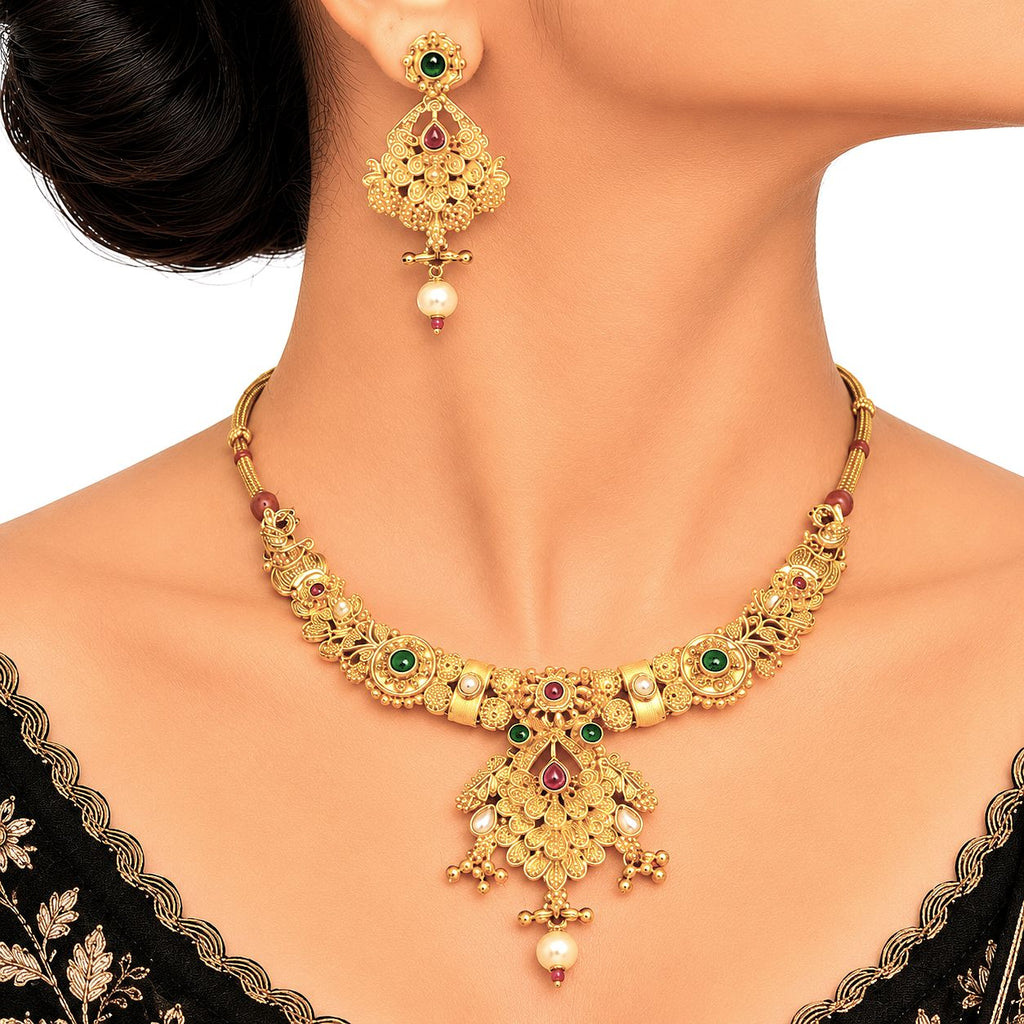 Raannii Antique Gold Temple Necklace Set