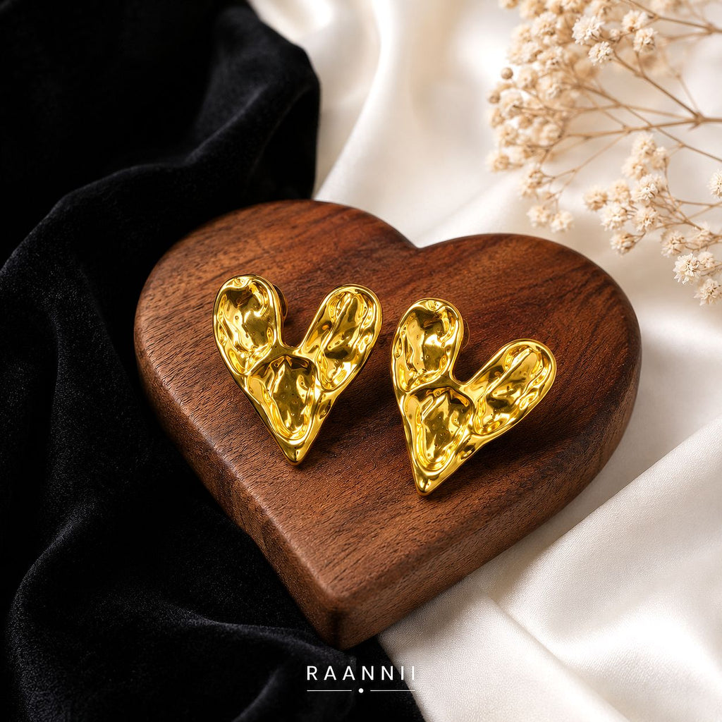 Raannii Sculpted Gold Heart Statement Earrings
