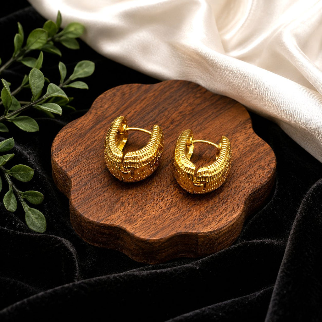 Raannii Gold Plated Textured Hoop Earrings for Women