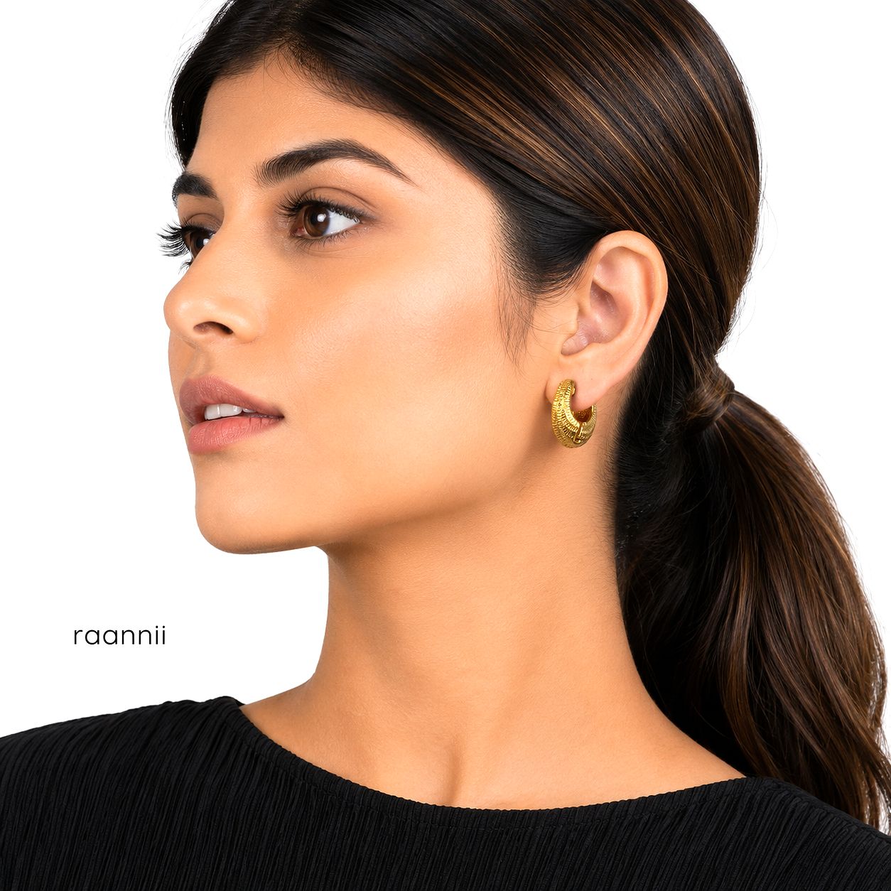 Raannii Gold Plated Textured Hoop Earrings for Women