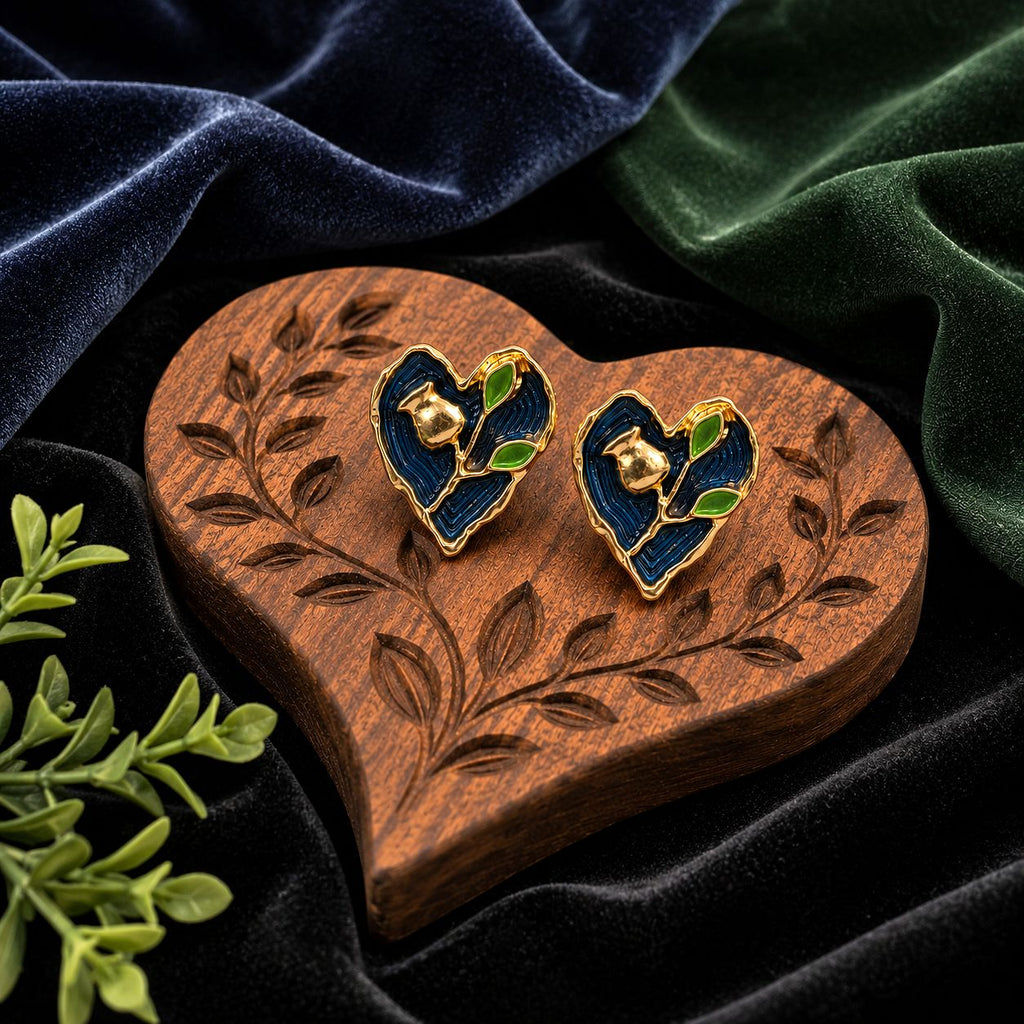 Raannii Blue Heart Designer Statement Earrings for Women