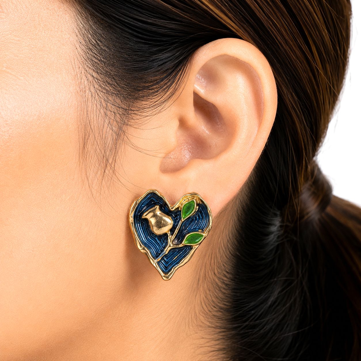 Raannii Blue Heart Designer Statement Earrings for Women