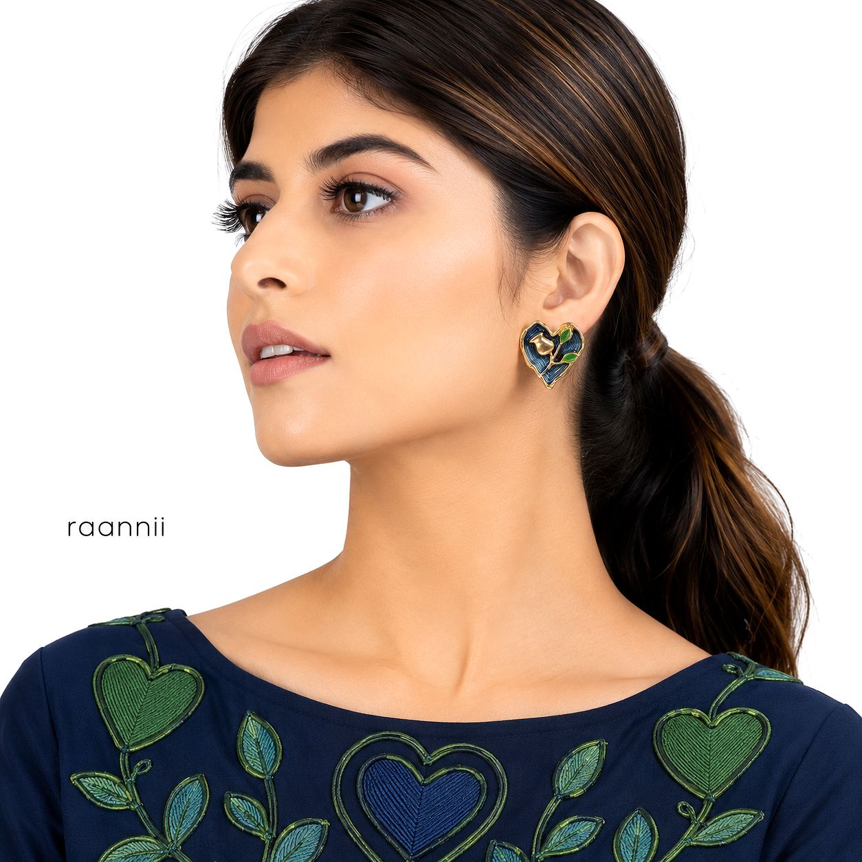 Raannii Blue Heart Designer Statement Earrings for Women