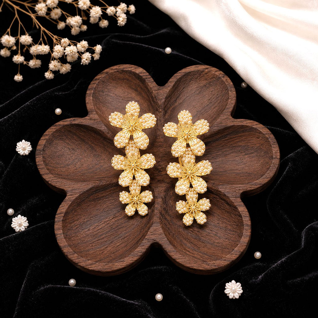 Raannii Pearl Floral Drop Earrings for Women